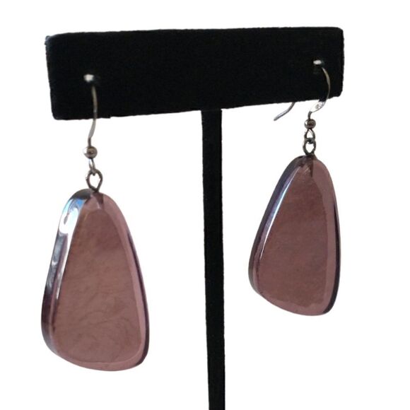 Purple Dangle Earrings Clear Encased Disco Pierced Large Lightweight Acrylic. - Picture 8 of 16